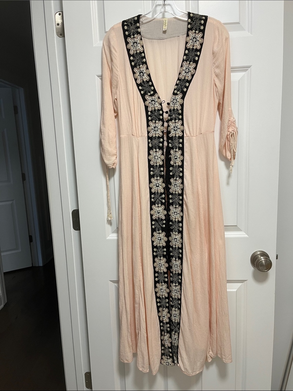 Free People Blush Maxi Dress with Black & Cream Embroidered Trim